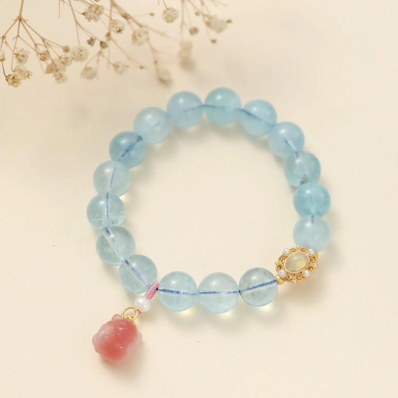 Armband Aquamarin "Charme Renardeau" Silber Vergoldet Gold