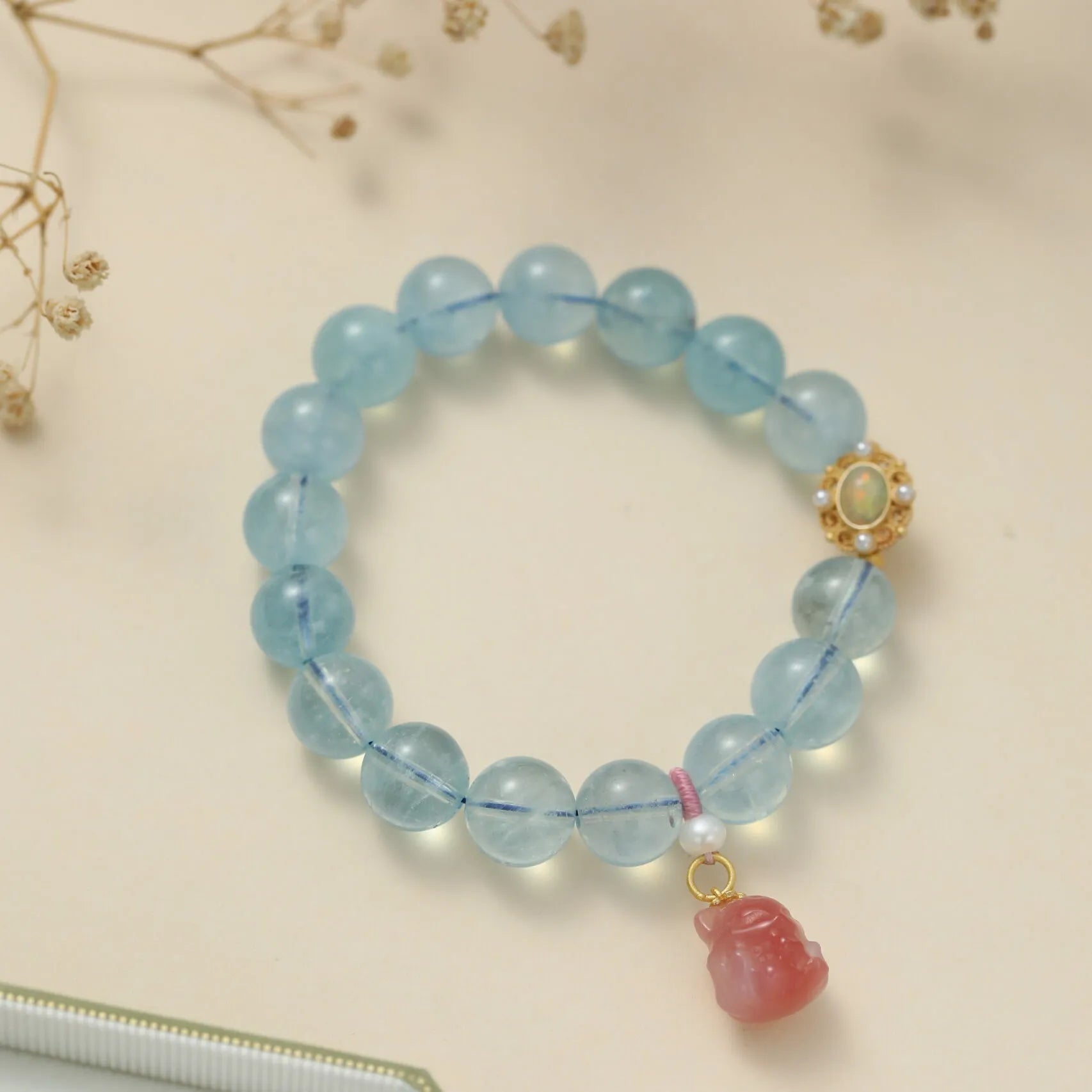 Armband Aquamarin "Charme Renardeau" Silber Vergoldet Gold