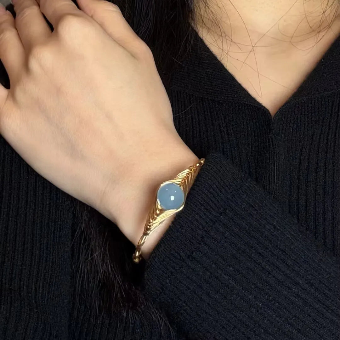 Aigue Marine Armband "Puissance Marine" Vergoldet 14K