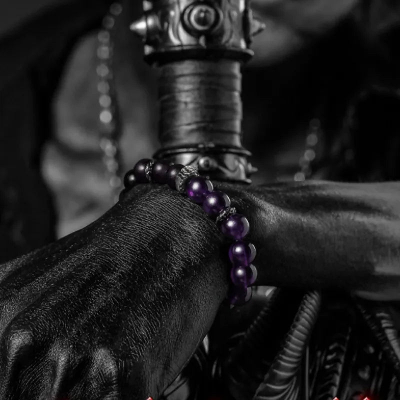 Men's Bracelet Obsidian and Amethyst "Transformation Force" Silver