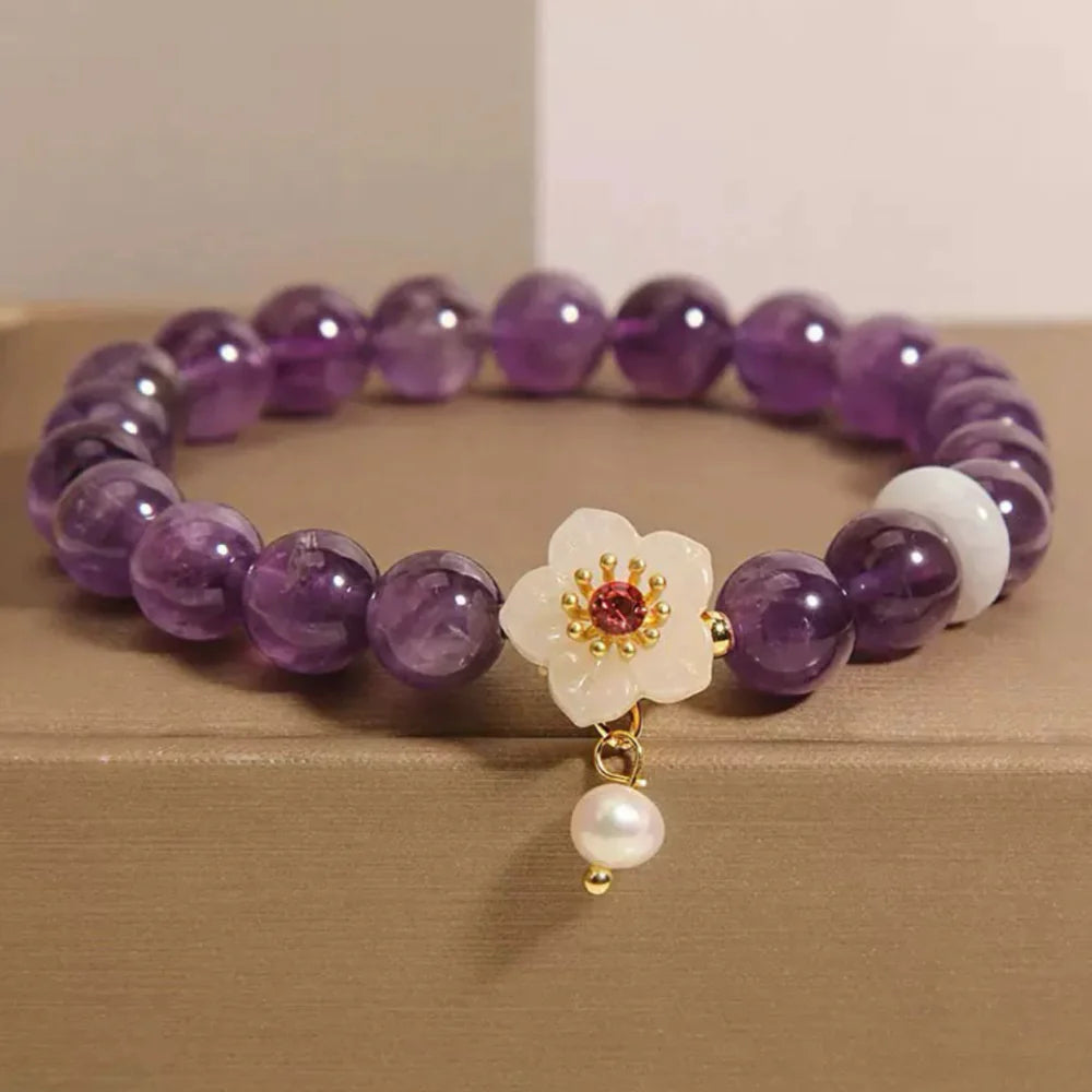 Amethyst Jade and Pearl Bracelet "Flower of Harmony"