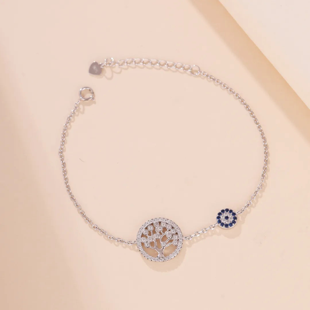 Armband Lebensbaum und Böses Auge "Schutzbaum" Silber