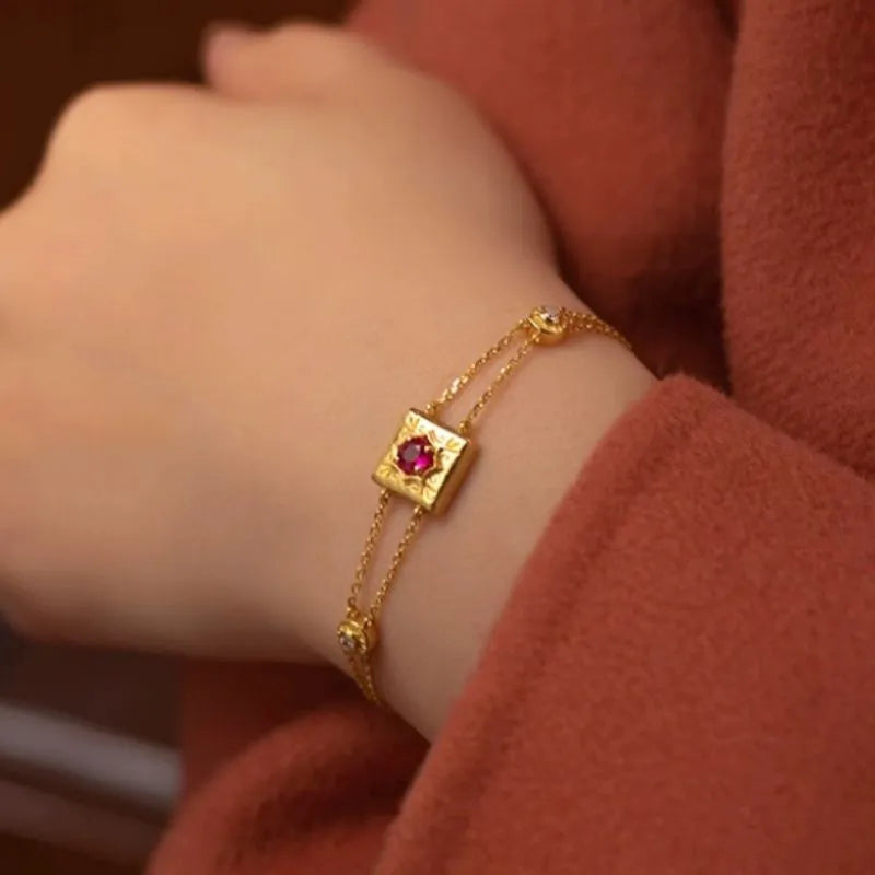 Carnelian Bracelet "Joyful Life" Gold-Plated Silver