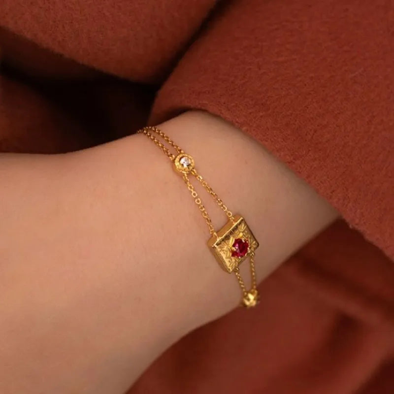 Armband Karneol "Fröhliches Leben" Goldplattiert Silber