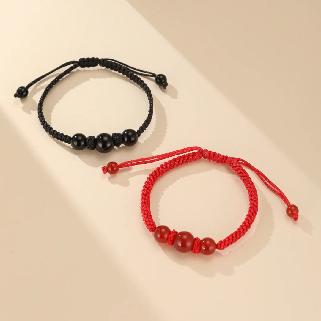 Couple Bracelet Red Thread Agate and Obsidian "Thread of Eternity"