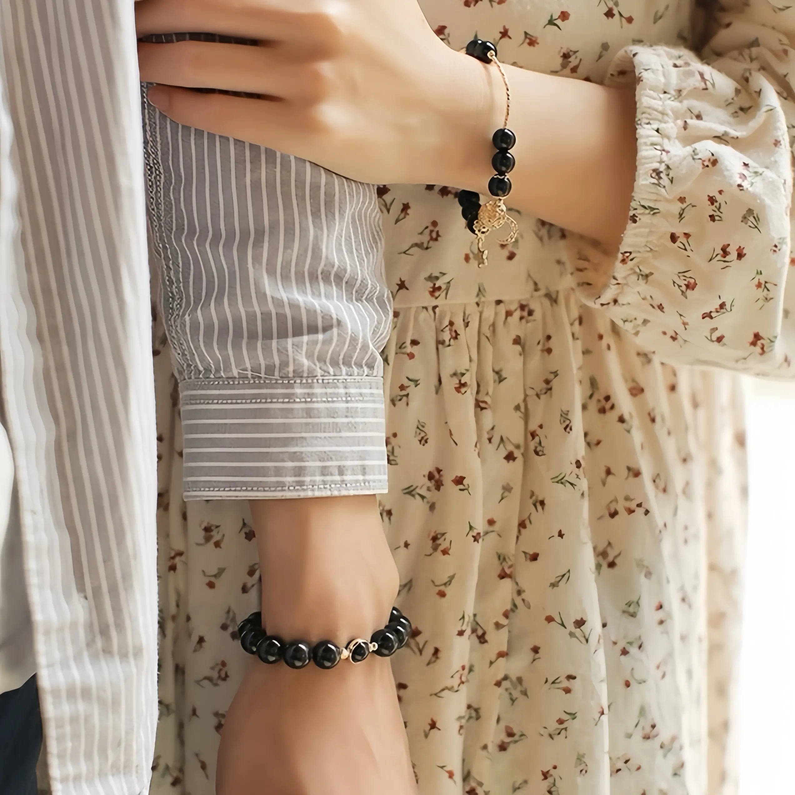 Armband Paar Obsidian "Kosmisches Duo" Gold Silber