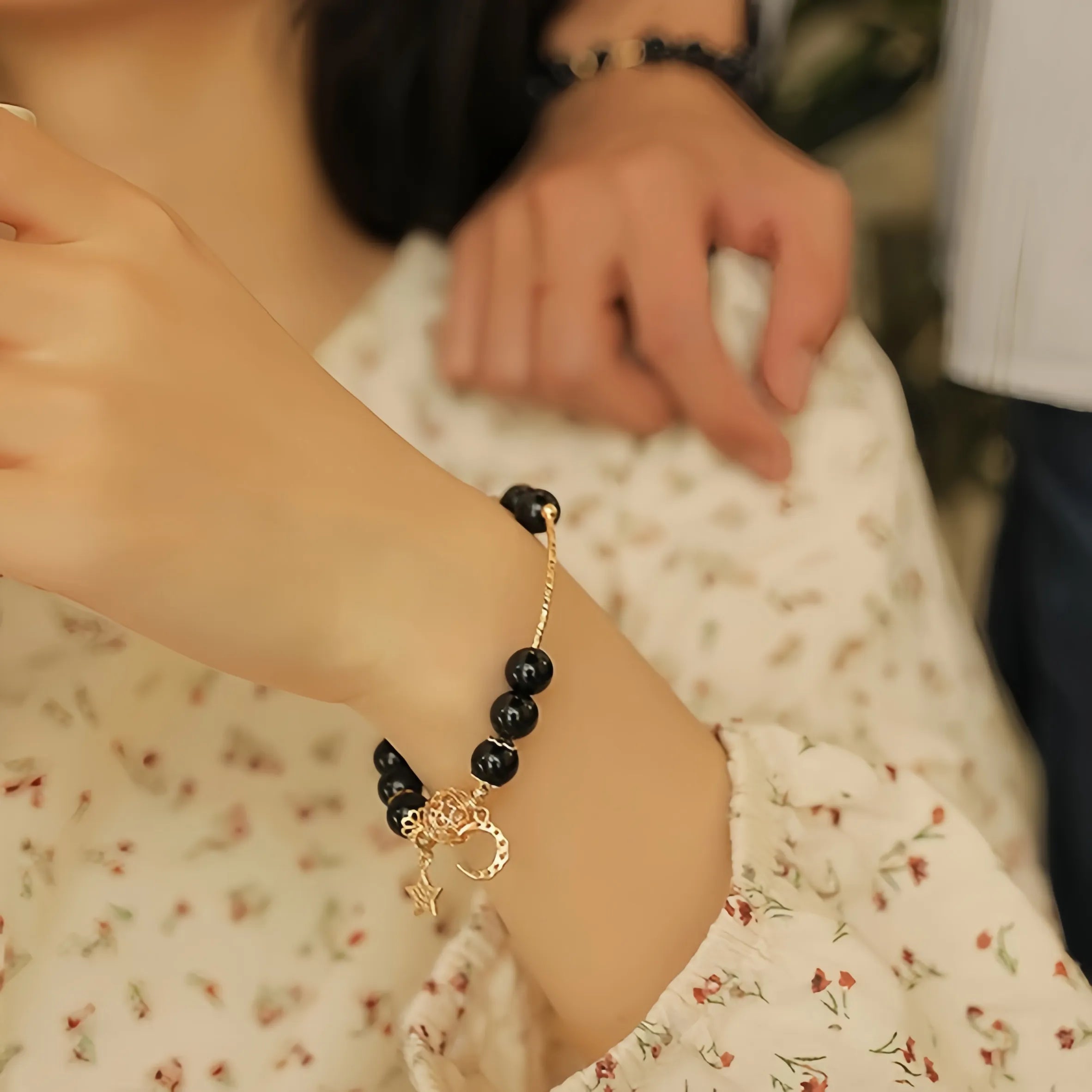 Armband Paar Obsidian "Kosmisches Duo" Gold Silber