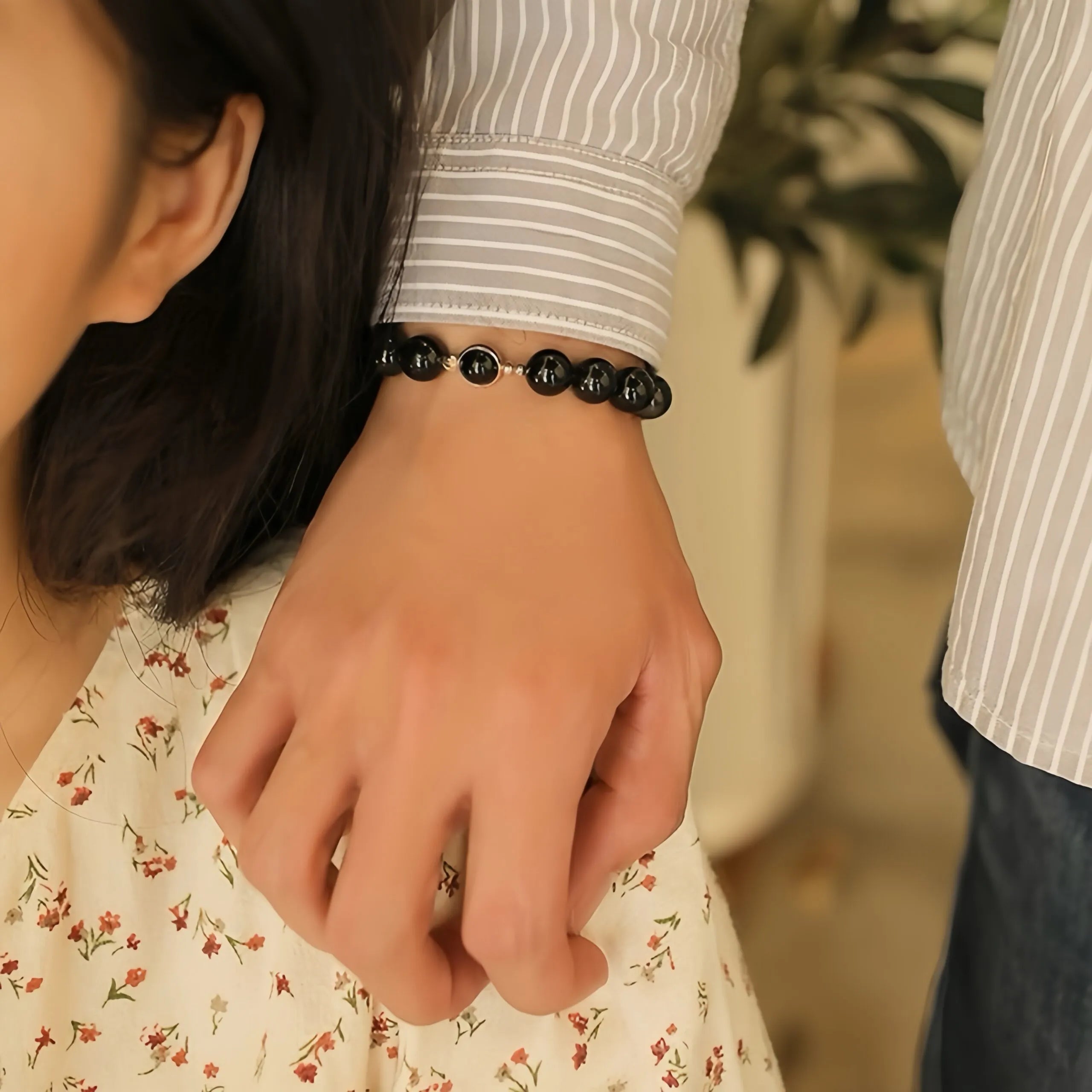 Armband Paar Obsidian "Kosmisches Duo" Gold Silber