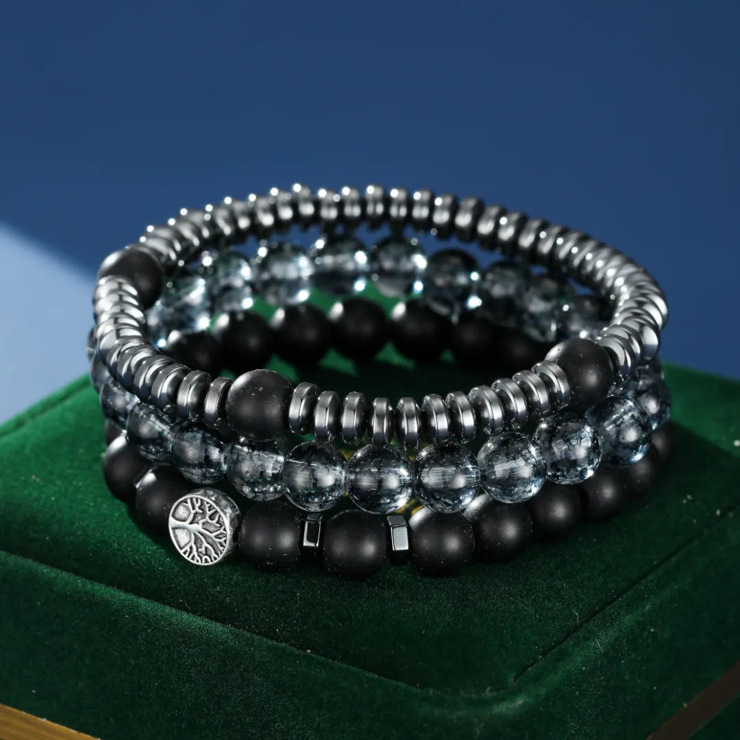 Bracelet Homme Hématite et Obsidienne "Force Racine"