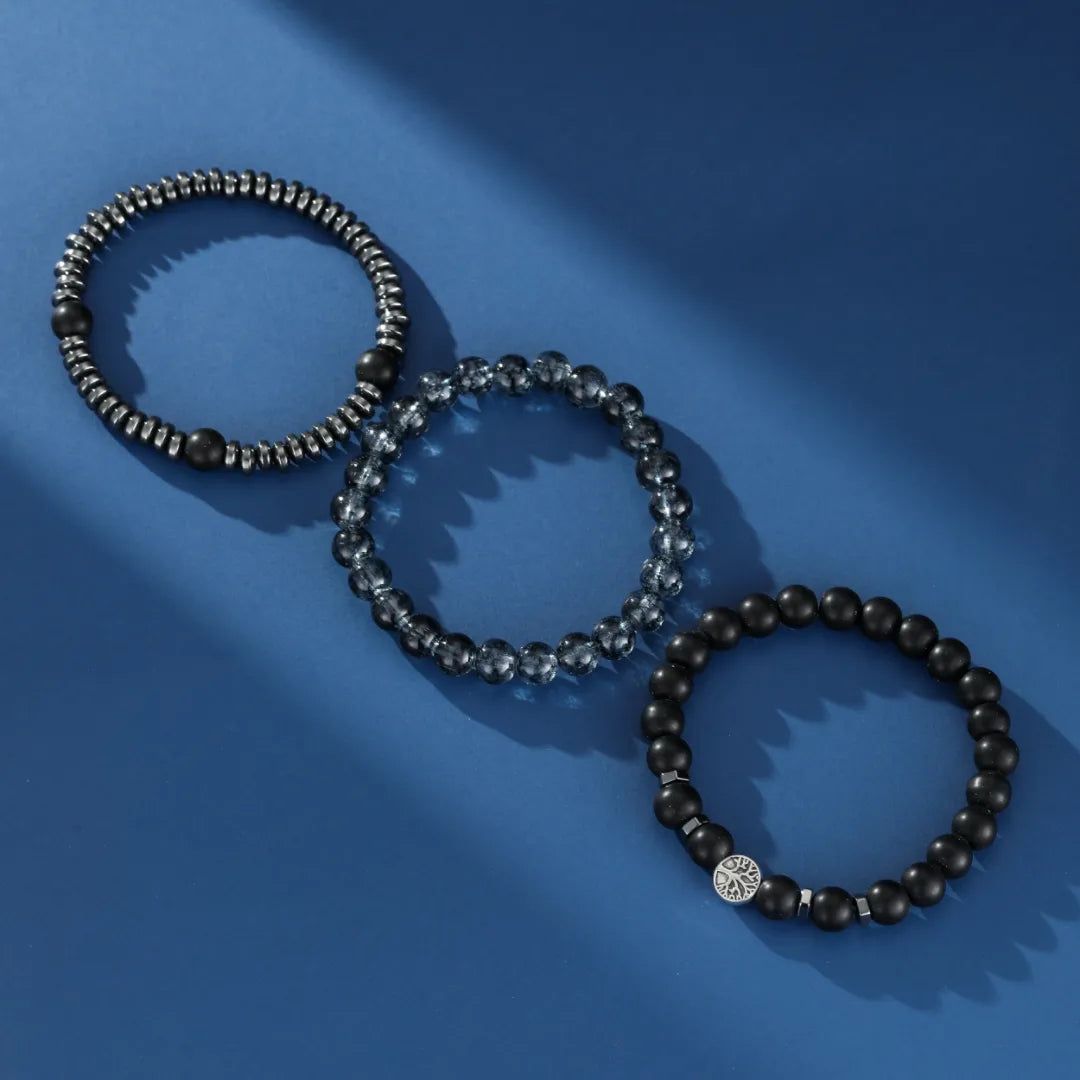 Bracelet Homme Hématite et Obsidienne "Force Racine"