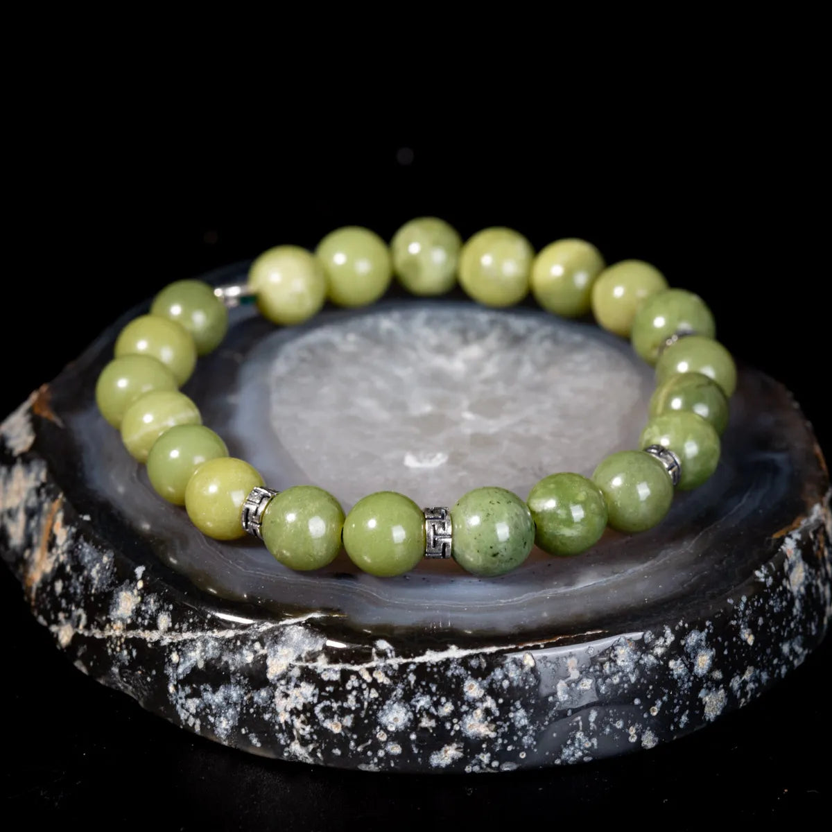 Men's Jade Bracelet "Green Force" Silver