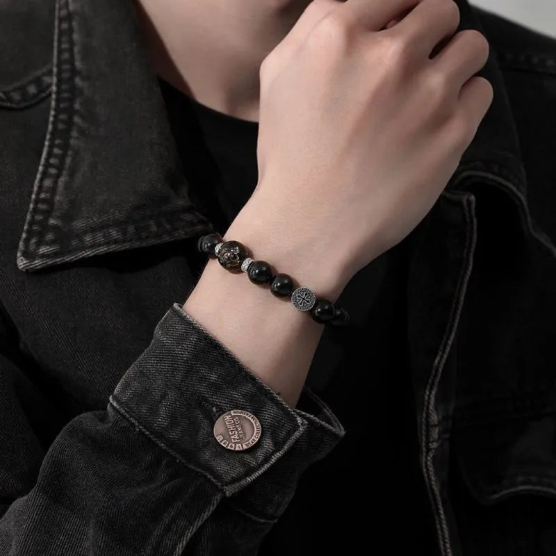 Men's Obsidian Bracelet "Inner Strength" Silver