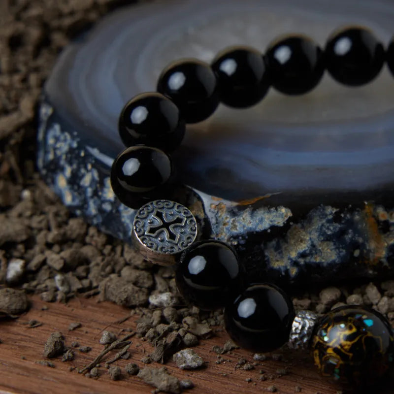 Men's Obsidian Bracelet "Inner Strength" Silver