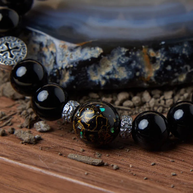 Men's Obsidian Bracelet "Inner Strength" Silver