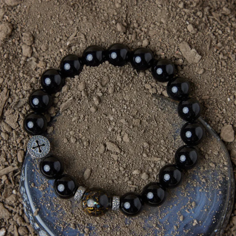 Men's Obsidian Bracelet "Inner Strength" Silver