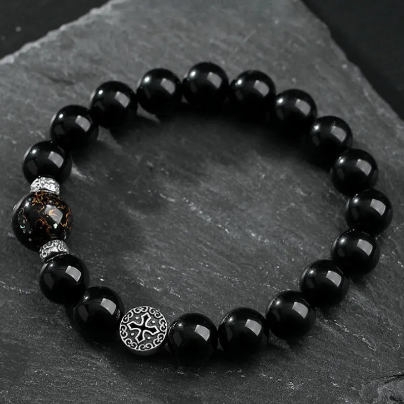 Men's Obsidian Bracelet "Inner Strength" Silver