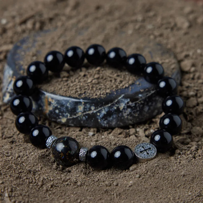 Men's Obsidian Bracelet "Inner Strength" Silver