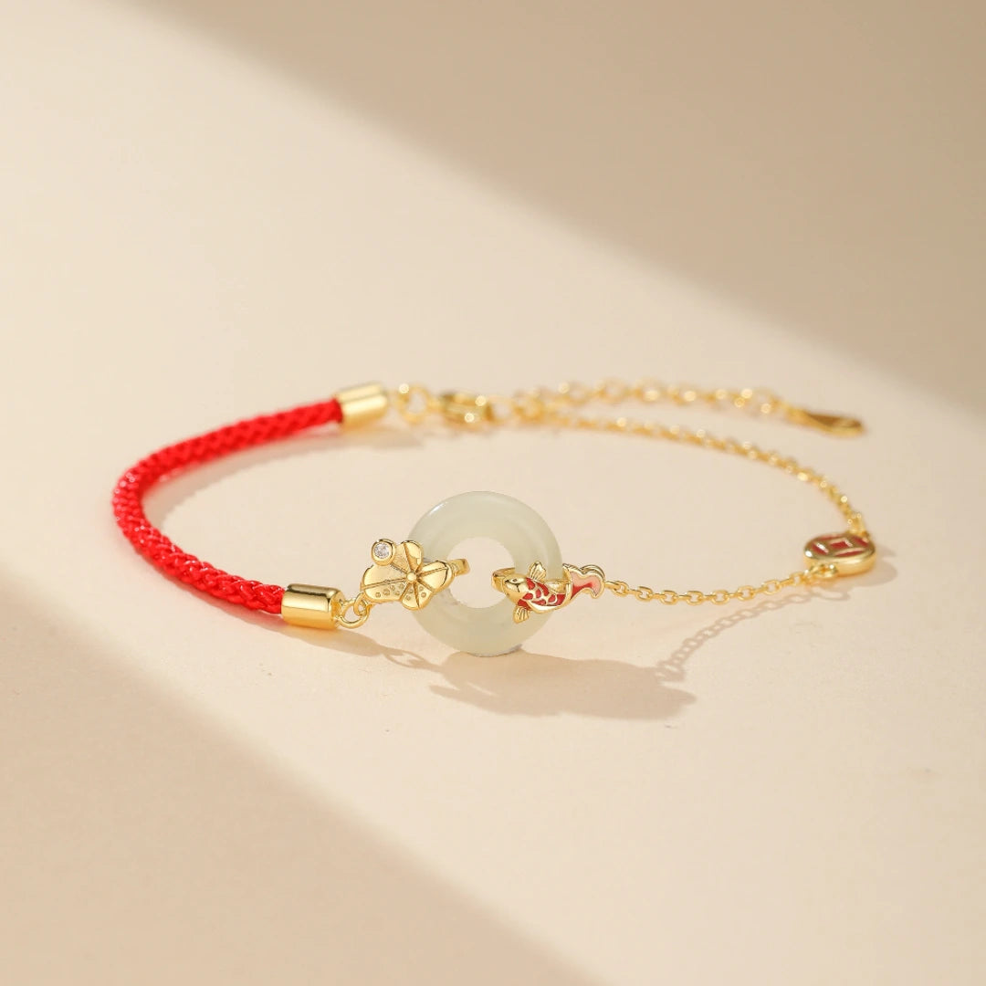 Bracciale Di Giada Per Donna - 2 Pezzi Con Ciondoli Farfalla E Fiore, Intrecciato Regolabile, Bracciale Portafortuna Verde E Oro