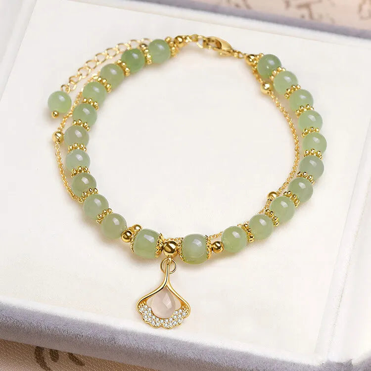 Pulsera Jade Ginkgo "Ginkgo Elegante" Plata Dorada Oro