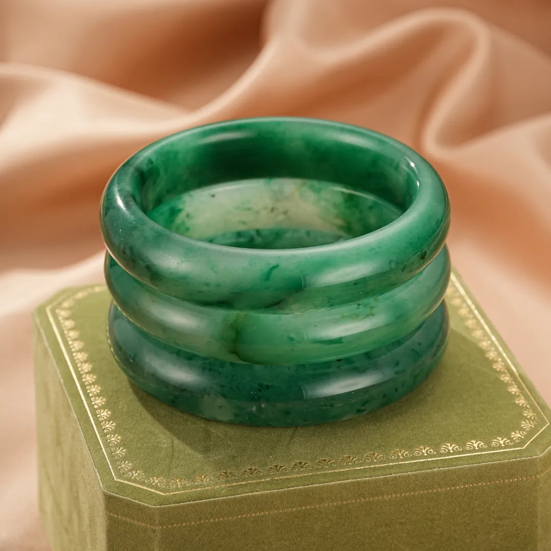 Bracciale Rigido In Giada Naturale Con Perline D'argento – Ipoallergenico, Lunghezza 19 Cm, Porta Fortuna
