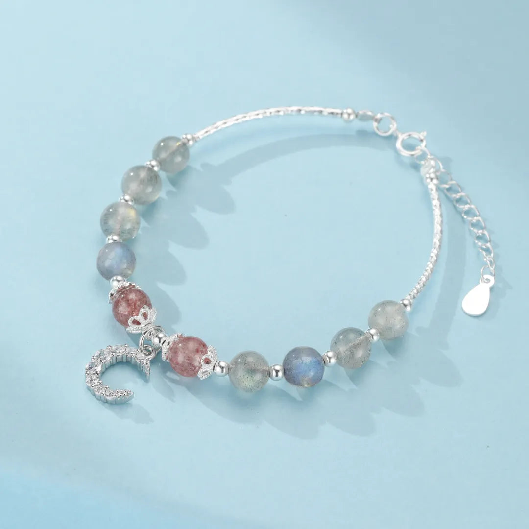 Labradorit- und Erdbeerquarz-Armband "Rosige Nacht" Silber