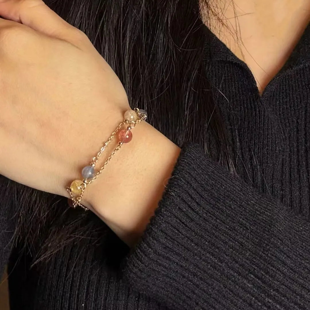 Labradoritarmband, Erdbeerquarz und Citrin "Murmel des Kosmos"