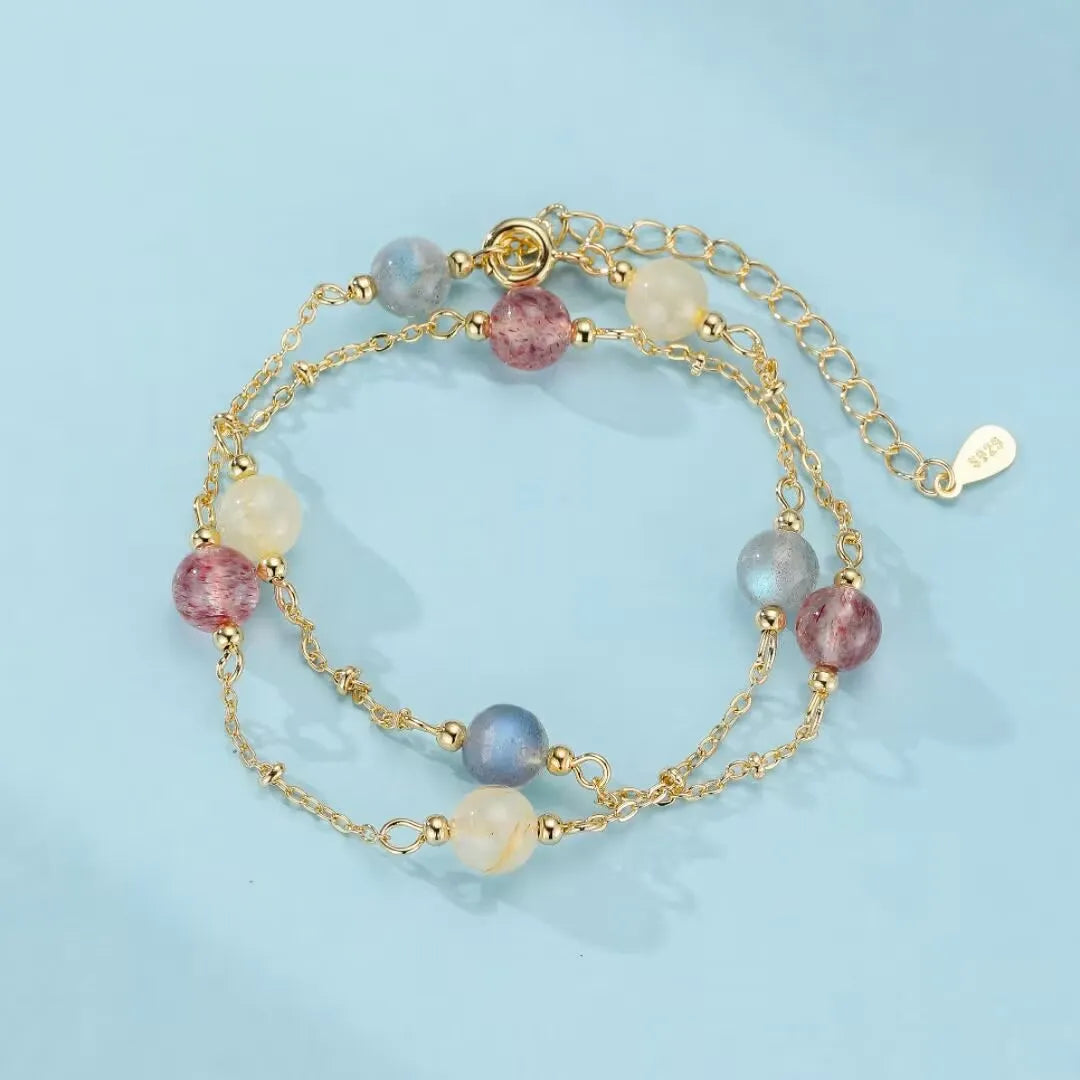 Labradoritarmband, Erdbeerquarz und Citrin "Murmel des Kosmos"