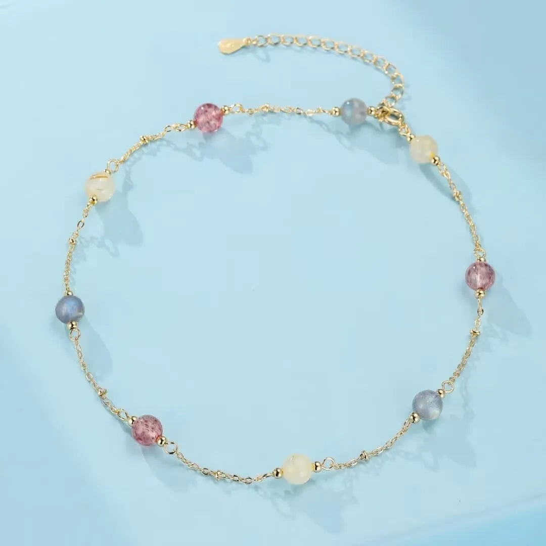 Labradoritarmband, Erdbeerquarz und Citrin "Murmel des Kosmos"