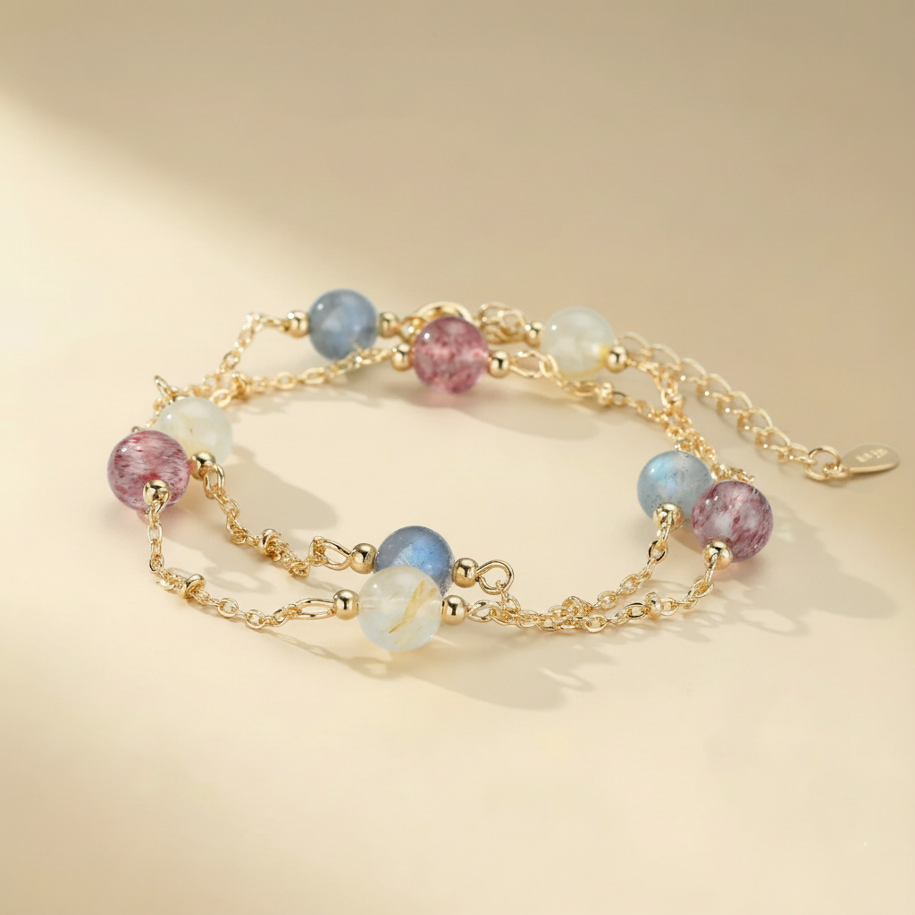 Labradoritarmband, Erdbeerquarz und Citrin "Murmel des Kosmos"