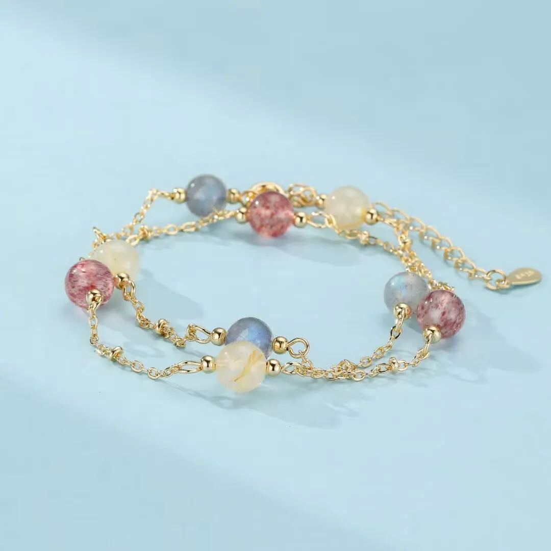 Labradorite Bracelet, Strawberry Quartz and Citrine "Whisper of Cosmos"
