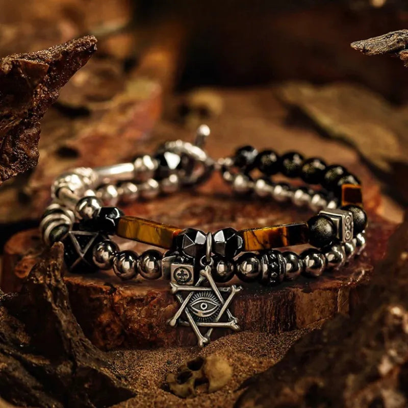 Armband Böses Auge Obsidian und Tigerauge "Mut und Schutz" Silber