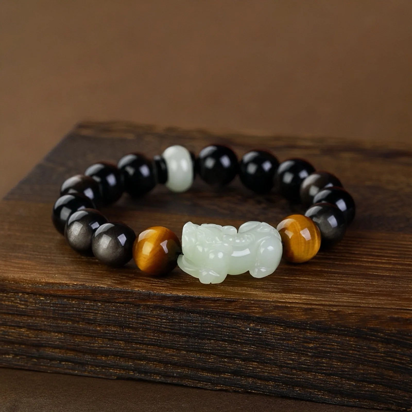 Armband Pi Xiu Obsidian und Jade "Energie Schild"