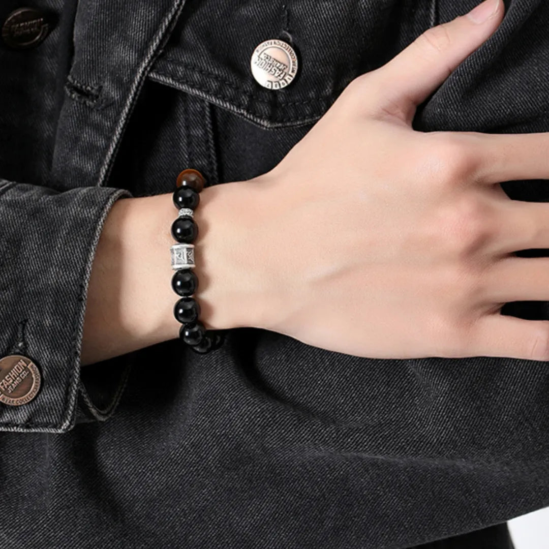Obsidian and Tiger Eye Bracelet "Dark Harmony" Silver