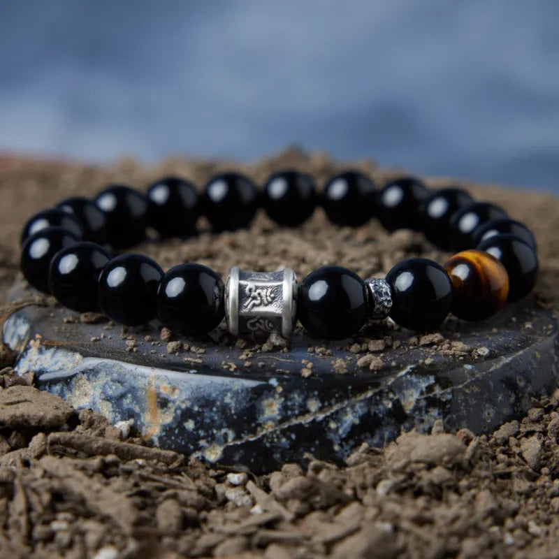 Obsidian and Tiger Eye Bracelet "Dark Harmony" Silver