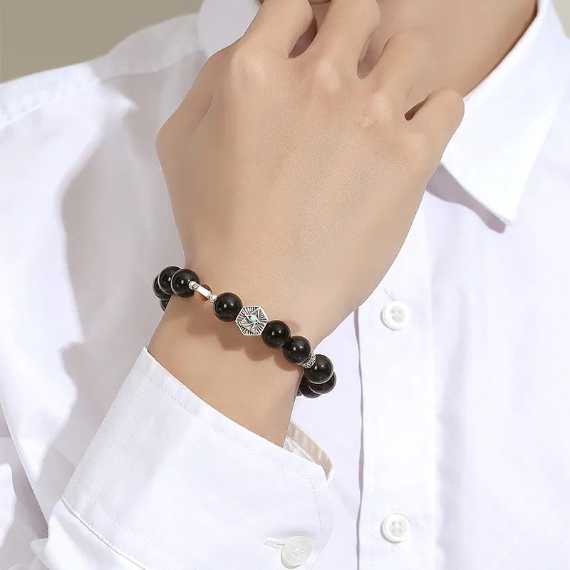 Obsidian Bracelet "Strength and Serenity" Silver