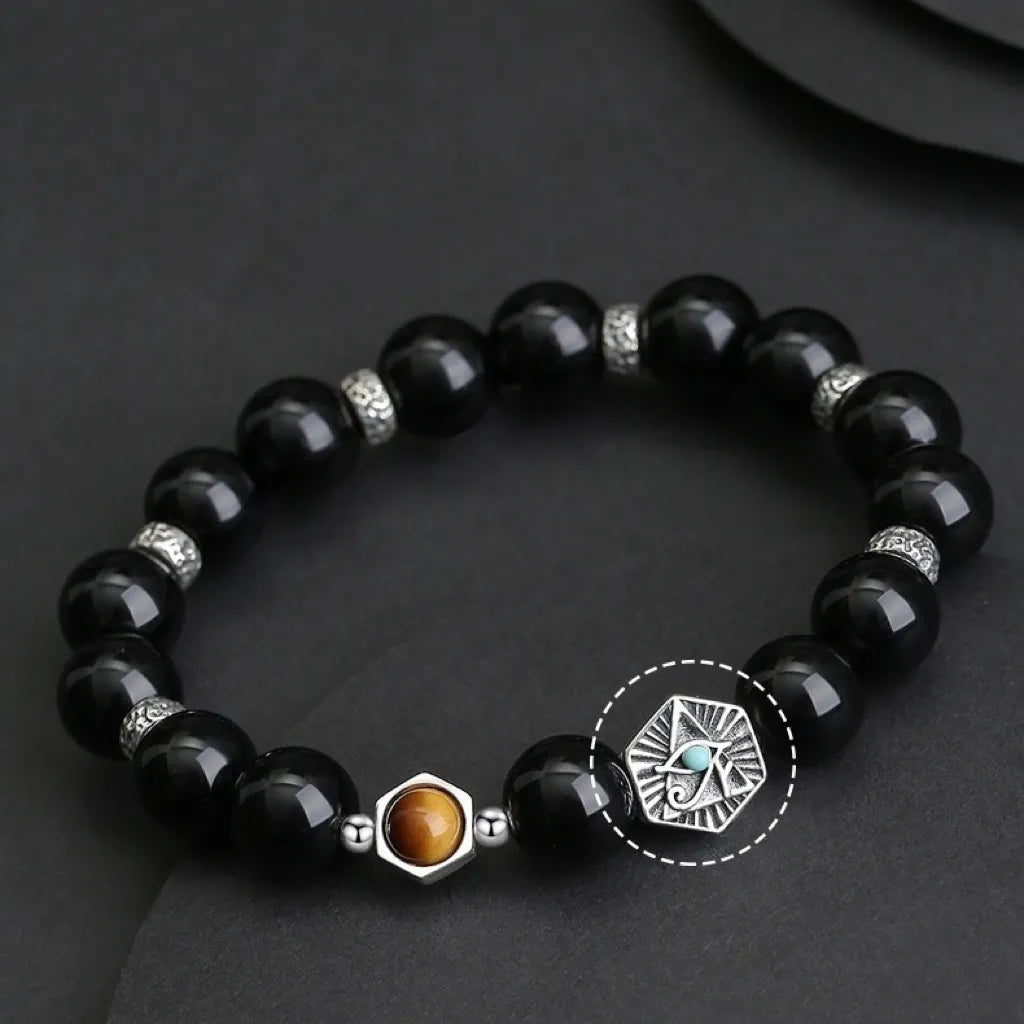 Obsidian Bracelet "Strength and Serenity" Silver
