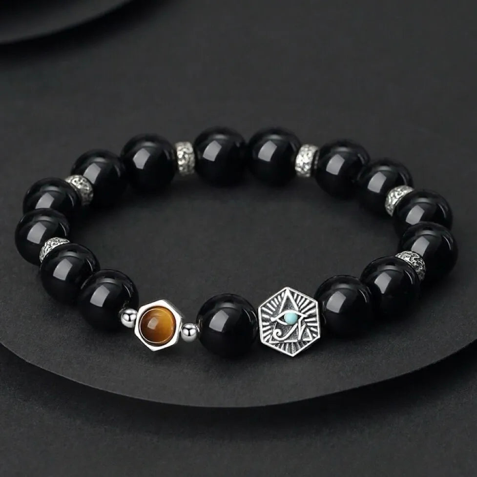 Obsidian Bracelet "Strength and Serenity" Silver