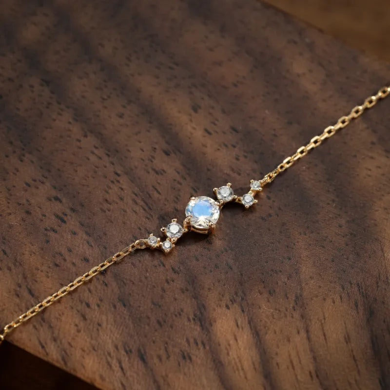 POPLYKE Bracciale Regolabile In Argento 925 Con Pietra Di Luna E Stella In Filigrana - Gioiello Donna