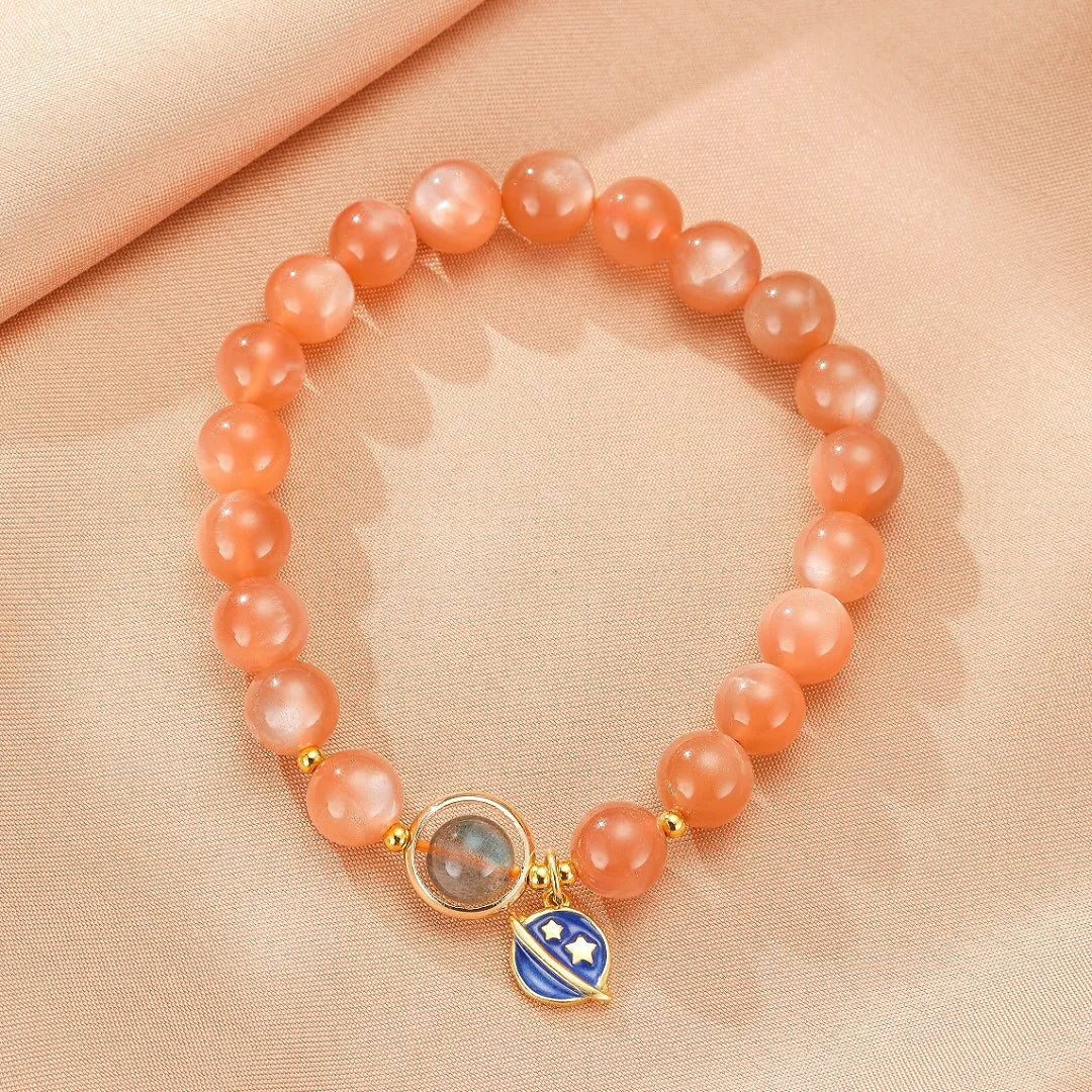 Sonnenstein- und Mondstein-Armband "Blaue Planet"