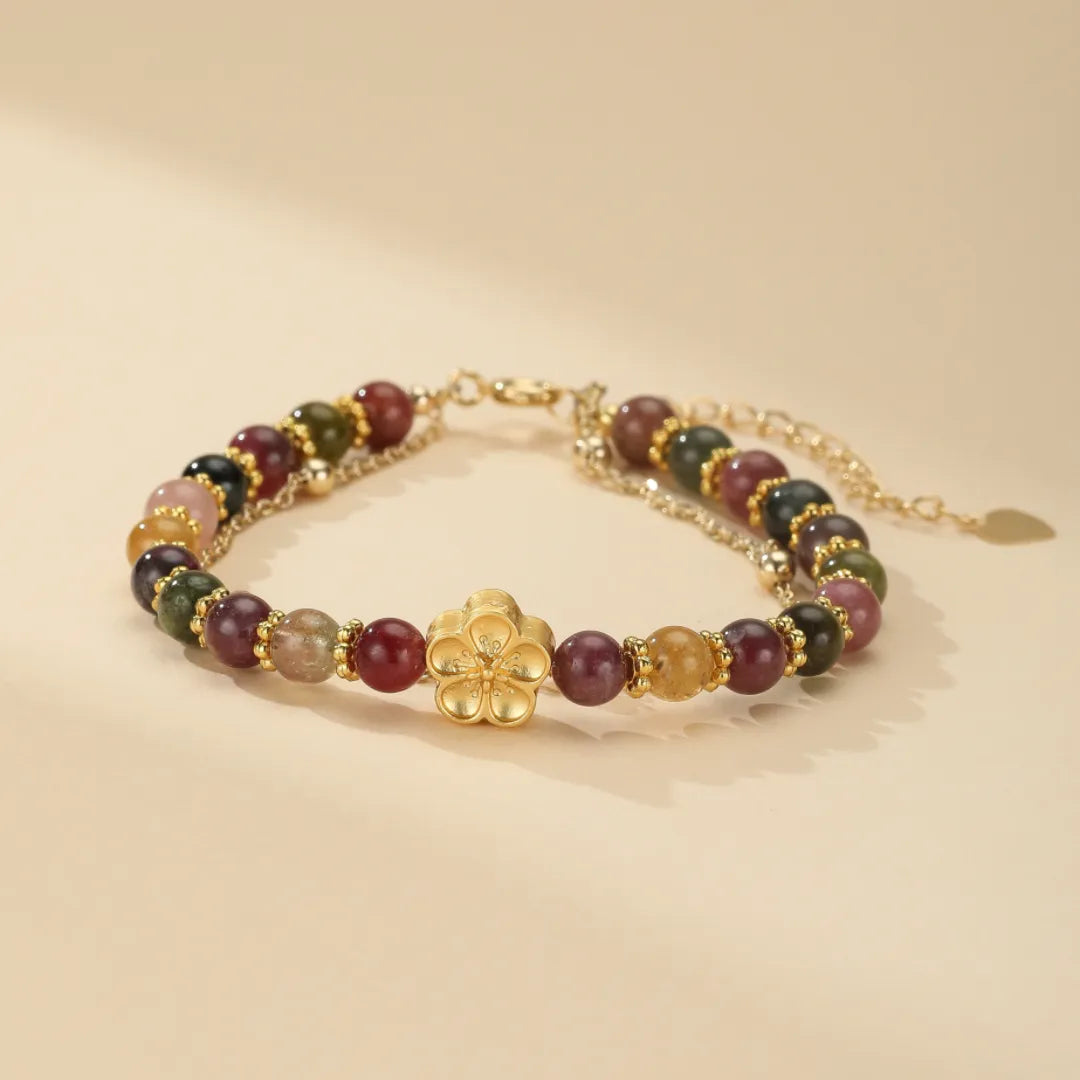 Tourmaline Bracelet "Sakura Flower" Gold