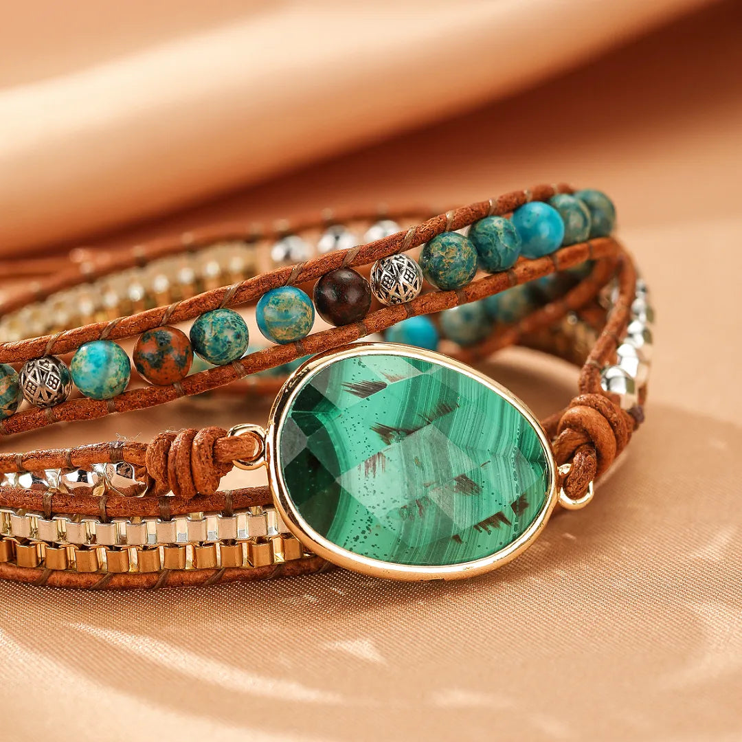Bracelet Wrap Malachite "Profondeur Verte"