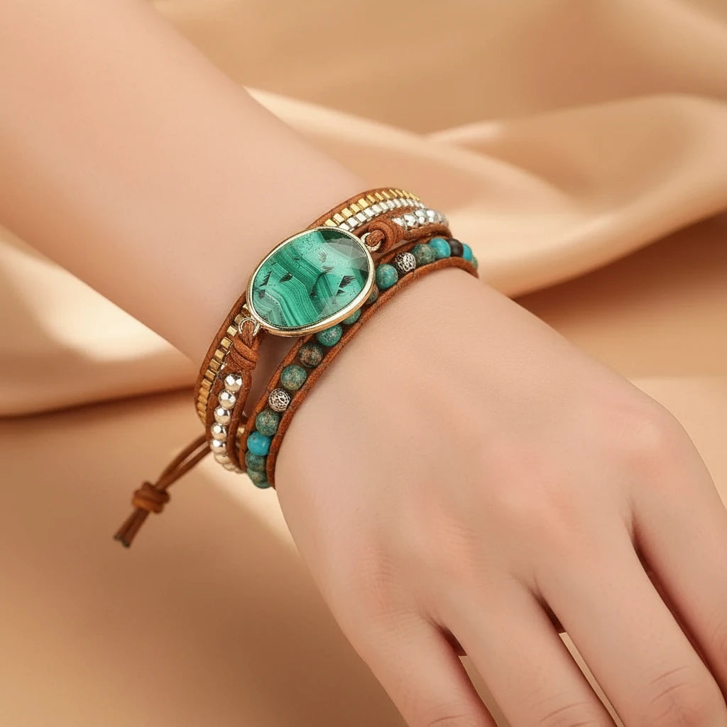 Bracelet Wrap Malachite "Profondeur Verte"