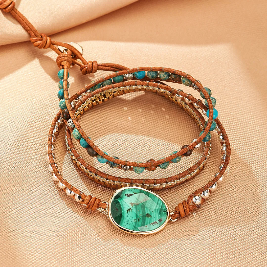 Bracelet Wrap Malachite "Profondeur Verte"