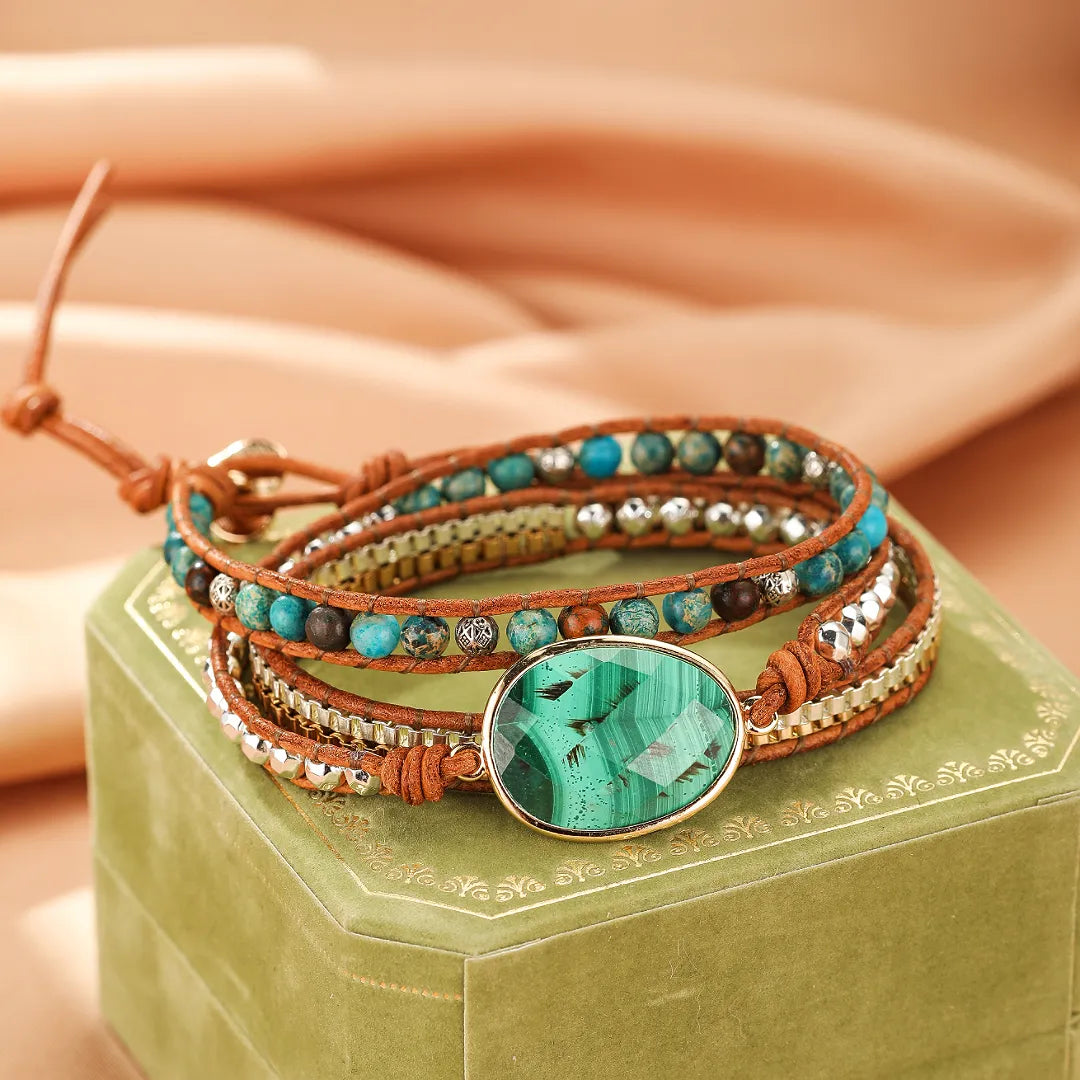 Bracelet Wrap Malachite "Profondeur Verte"