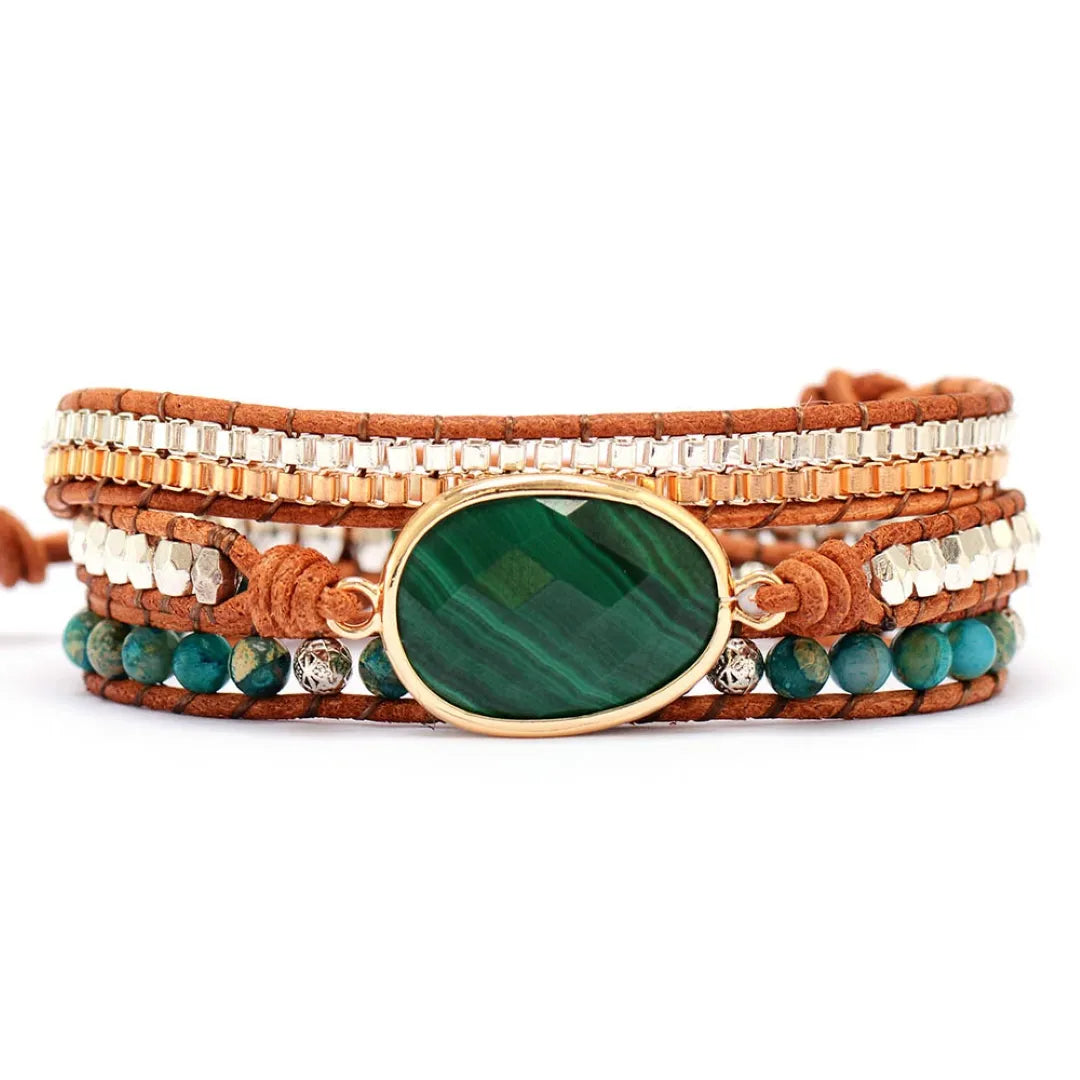 Bracelet Wrap Malachite "Profondeur Verte"