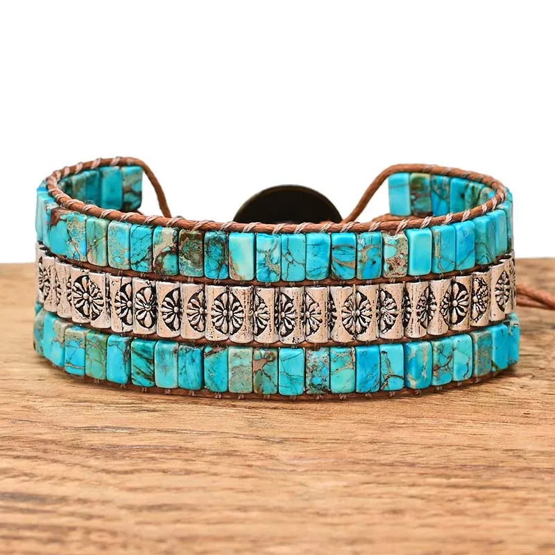 Bracelet Wrap Turquoise "Apaisement Naturel" Argent