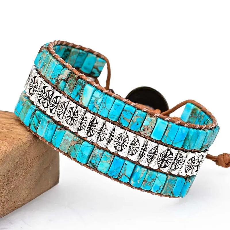 Bracelet Wrap Turquoise "Apaisement Naturel" Argent