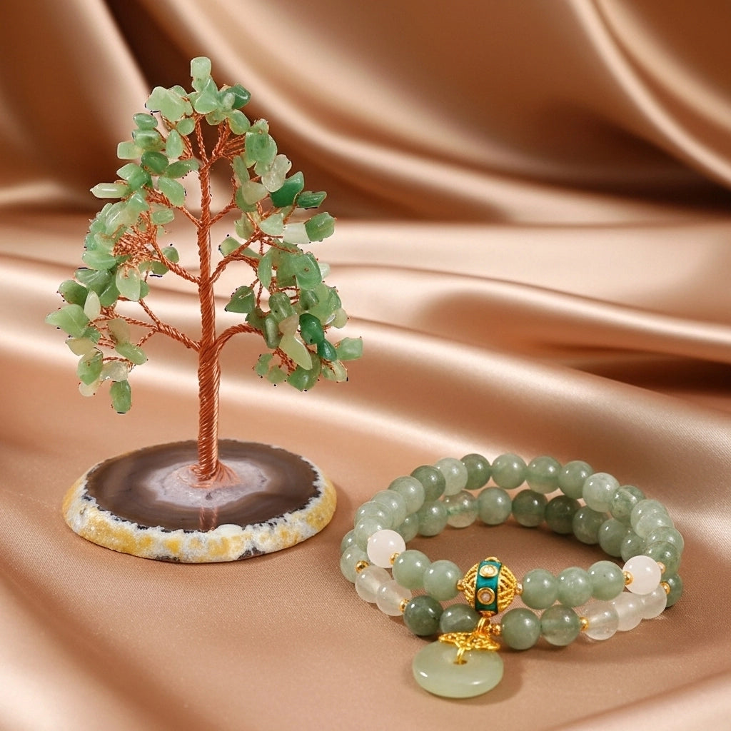 Confiance - Coffret Cadeau en Aventurine Verte, Arbre de Vie et Bracelet