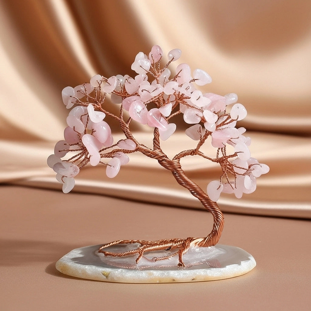Amor - Cofre de Regalo en Cuarzo Rosa, Árbol de la Vida y Pulsera