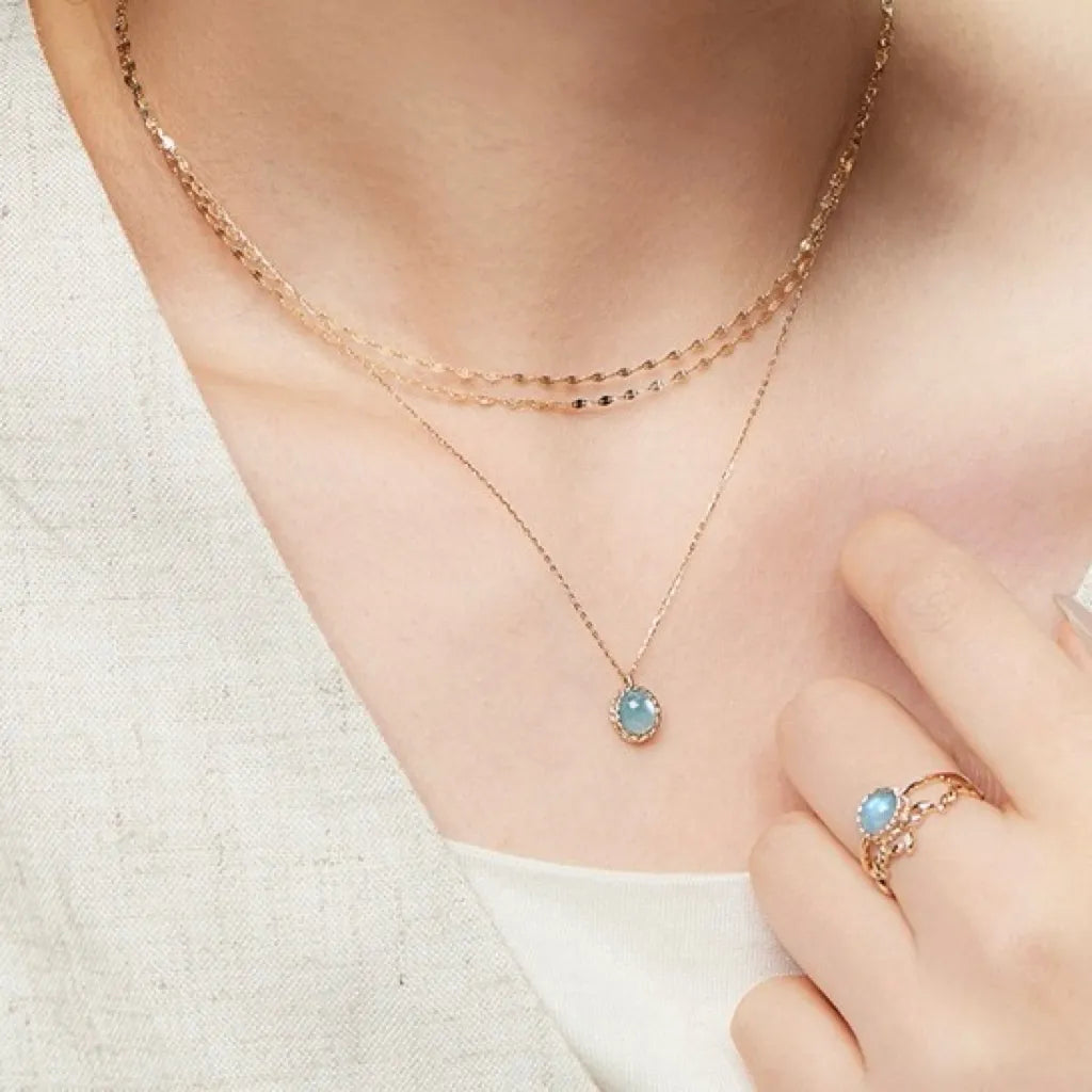 Aquamarin- oder Labradorit-Halskette "Maritimer Charme" Vergoldet Silber